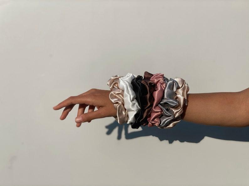 Mulberry Silk Scrunchies 3 pack. ( Colors - Teal, Rose taupe, Silver grey) - Image 3