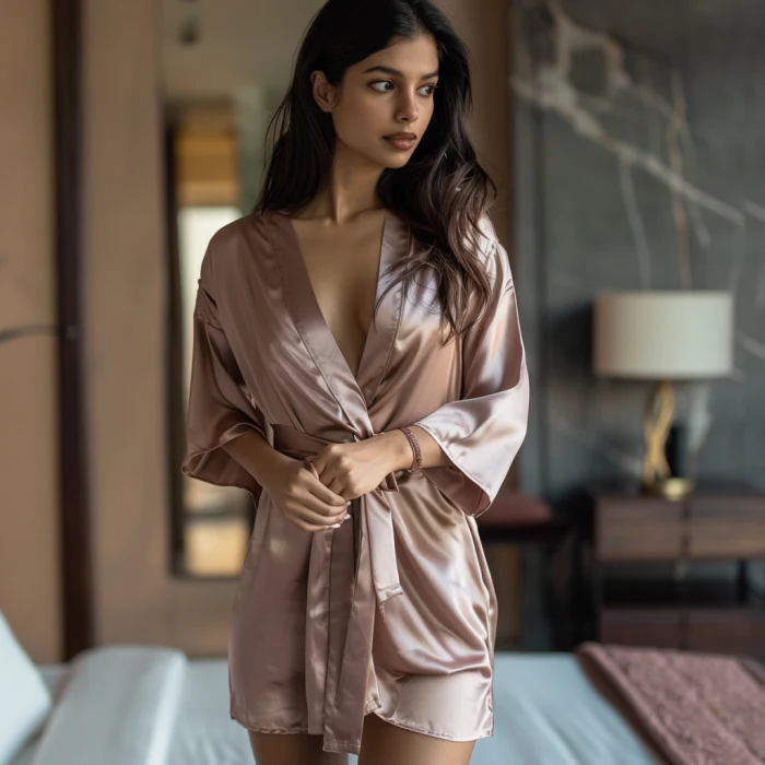 Satin Elastic Fitted Sheet & Satin Robe Combo - Image 51