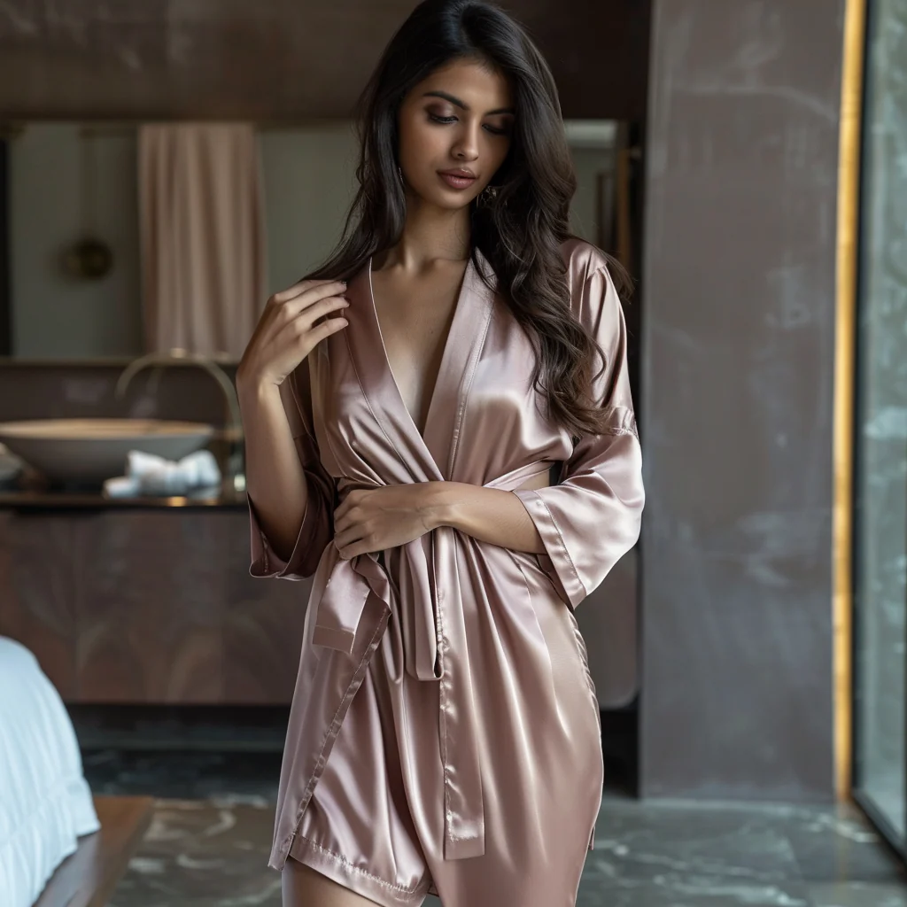 Satin Elastic Fitted Sheet & Satin Robe Combo - Image 52