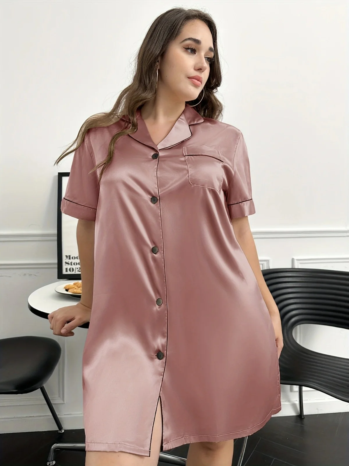 Silky Shirt Dress - Image 8
