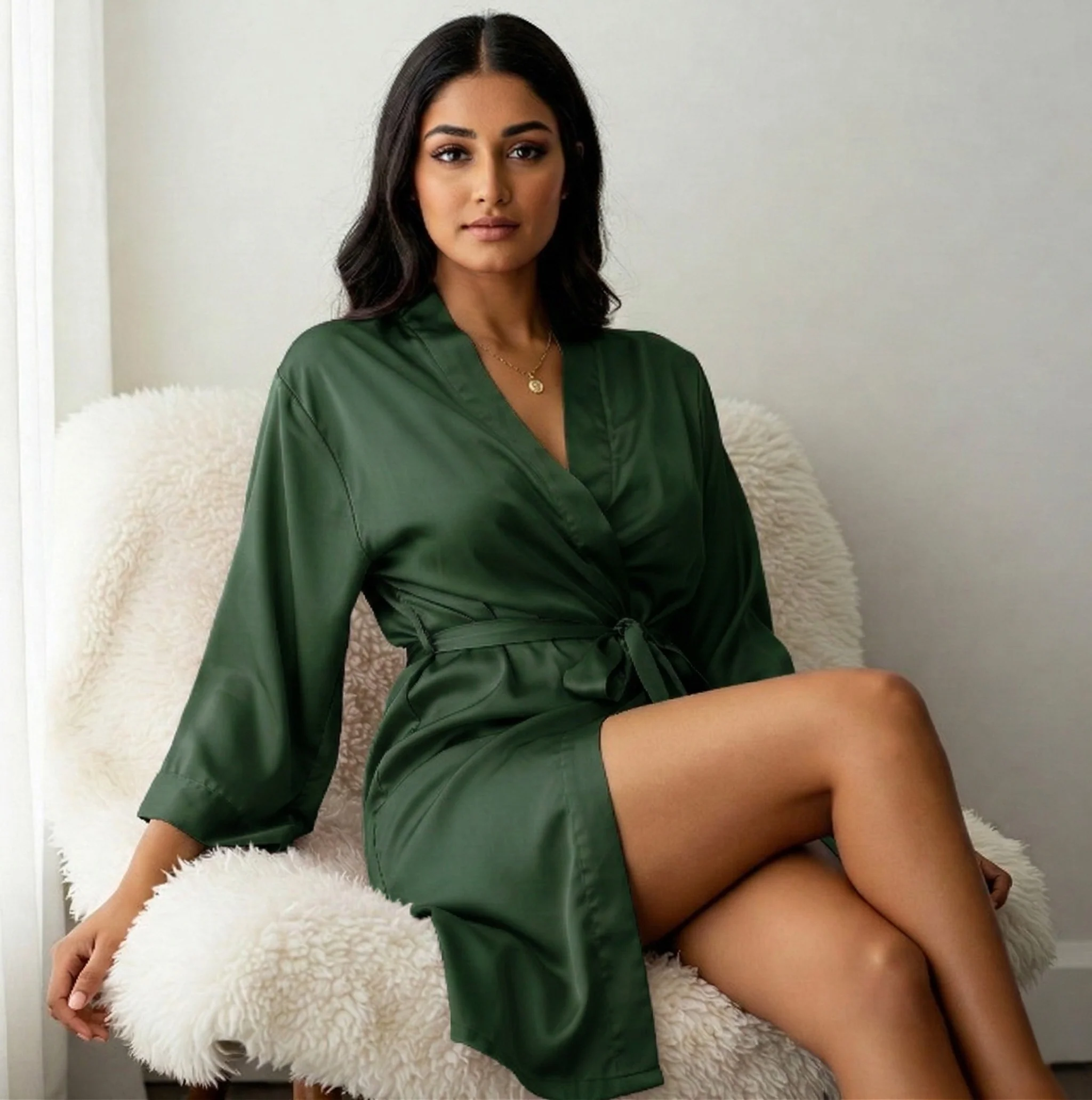 Silky Babydoll Belted Kimono Robe - Image 129