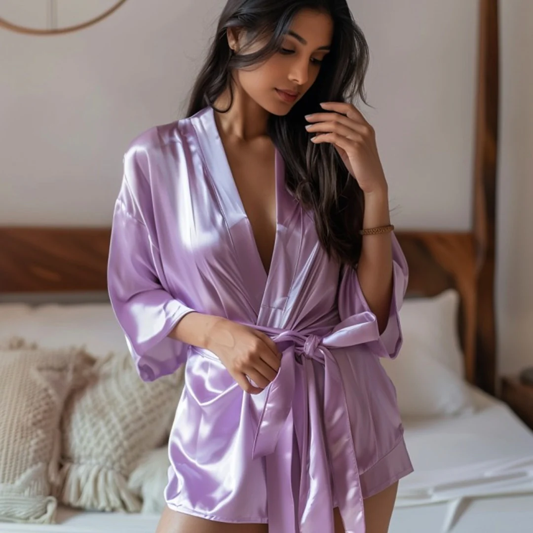 Silky Babydoll Belted Kimono Robe - Image 68