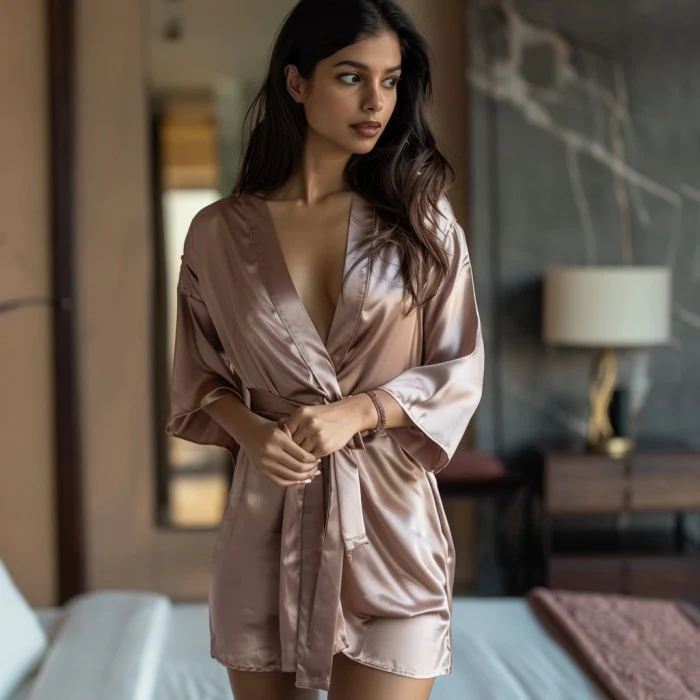 Silky Babydoll Belted Kimono Robe - Image 78