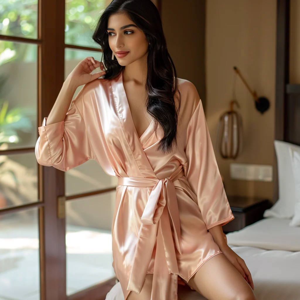 Silky Babydoll Belted Kimono Robe - Image 79